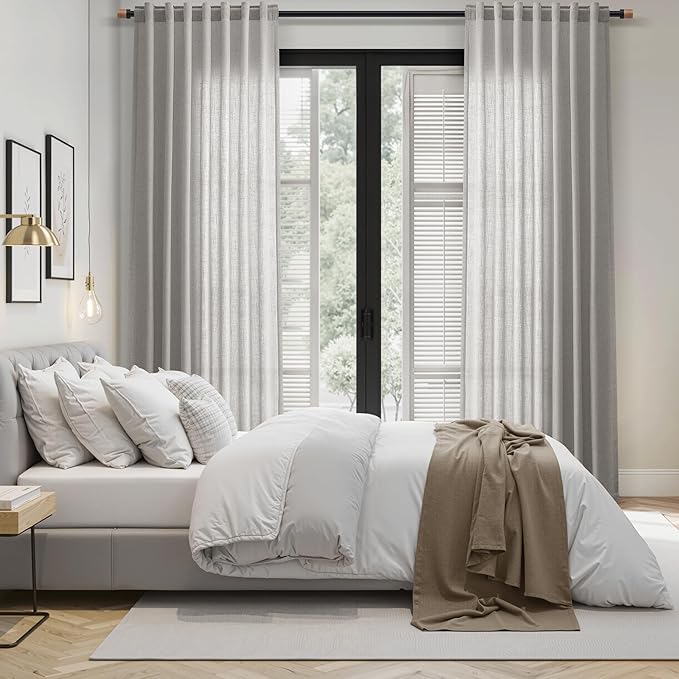 Nanspring Light Gray Linen Curtains for Living Room 120 Inches Long Back Tab Light Filtering Semi Sheer Curtain Extra Long Simple Modern Floor to Ceiling Grey Drapes for Bedroom 52x120, 2 Panels