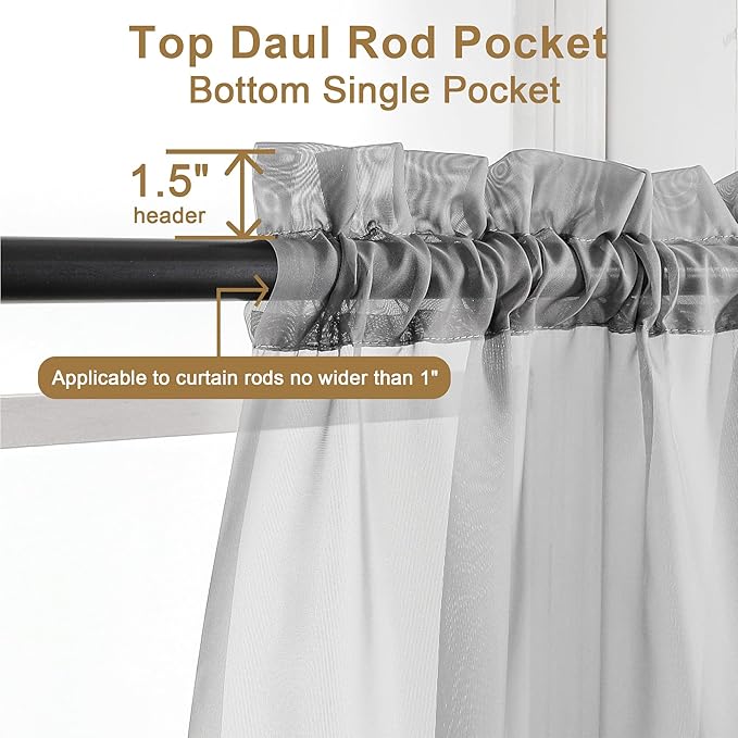 Chyhomenyc 120 Inch Long Sheer Curtains for Bedroom, Semi Sheer Privacy Curtains & Drapes Texture Sunlight Filtering for Hallway Window Guest Room Country House, 42x120 Inches, 2 Panel, Charcoal Grey