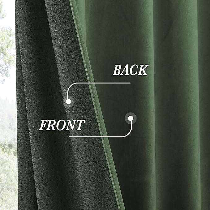 RYB HOME Elegant Green Velvet Curtains 84 inches Long, Light Blocking, Thermal Insulated, Stylish Velvet Drapes with Hook Belt for Cozy Home Aesthetics, 52" W x L90 L, 2 Panels Set