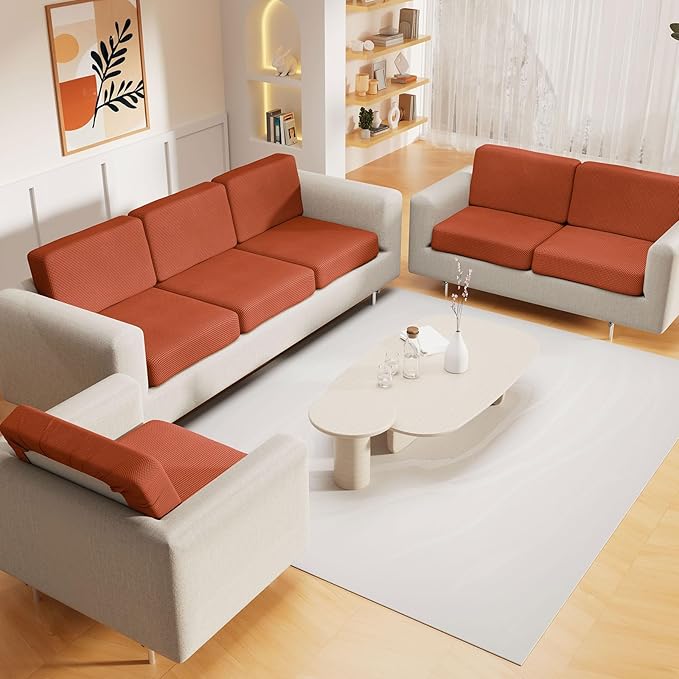 hyha Waterproof Couch Cushion Covers, Sectional Sofa Cushion Slipcovers L Shape, Thick Stretch Jacquard Fabric, Washable Chaise Lounge Cover with Elastic Bottom (1 Piece for Chaise, Rust)