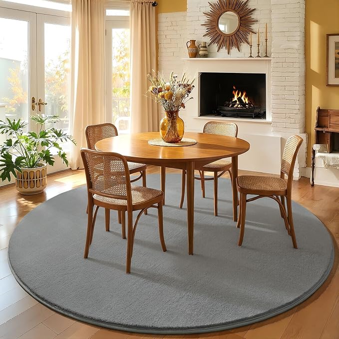 Amearea Grey Round Area Rugs 6ft Washable Circle Rugs for Bedroom Living Room, Fluffy Indoor Thickened Memory Foam Rug, Non Slip Minimalist Circular Carpet for Kids Boys Girls Dorm Nursery Room Decor