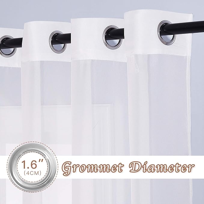 NICETOWN Sheer Curtains for Windows 84 inch Length - Ring Top Voile Textured Soft Lightweight Curtains and Drapes Elegant for Bedroom/Kitchen/Living Room, Ivory, 2 Panels=74" W