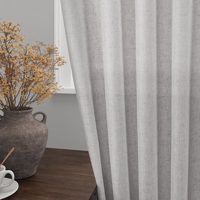 Nanspring Grey Linen Curtains 80 Inches Length for Living Room Back Tab Rod Pocket Semi Sheer Linen Drapes Muted Neutral Boho Grey Linen Textured Window Curtain for Dining Room Bedroom 52X80 Inch
