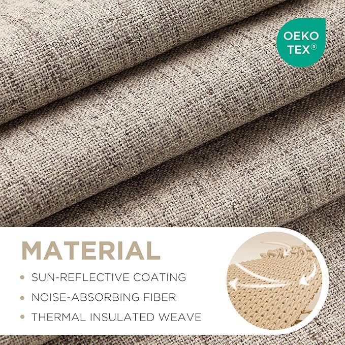 Joydeco Blackout Curtains for Bedroom - 72 Inch Long 100% Light Blocking 2 Panels Set Linen Drapes, Thermal Insulated Room Darkening Curtains, Linen Textured for Living Room, Rod Pocket & Back Tabs