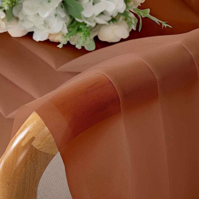 Chyhomenyc Burnt Orange Sheer Curtains 84 Inch Length 2 Panels, Light Filtering Soft Airy Voile Rod Pocket Sheer Window Drapes for Bedroom Living Room, Each 42Wx84L Inches