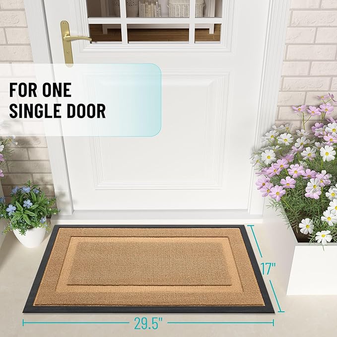 OLANLY Front Door Mat Indoor Outdoor Entrance, Waterproof All-Season, All-Weather Doormat, Sturdy Natural Rubber, Low Profile, Easy Clean Patio Porch Entryway Mat, 47x23, Butter Yellow