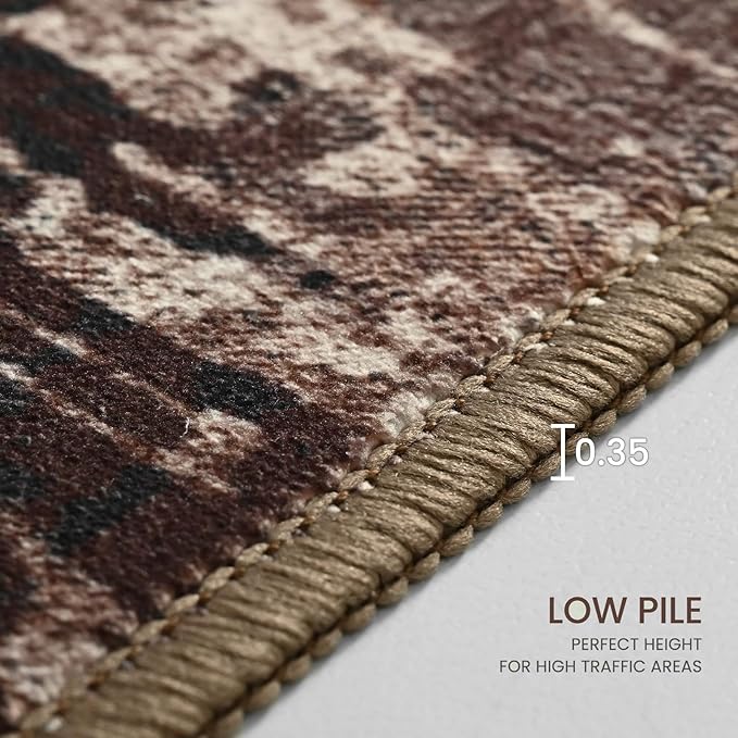 Runner Rug for Kitchen Coffee Hallways Runner Rug Non Slip 2'6''x8' Washable Brown Long Runner Rugs with Rubber Backing Soft Abstract Carpet Runner for Entryway, Kitchen, Bedroom, Bathroom