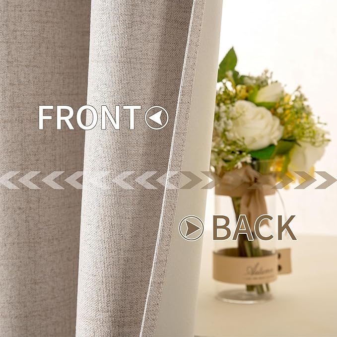 MIULEE 100% Blackout Linen Textured Curtains for Bedroom 102 Inches Extra Long Thermal Insulated Natural Beige Grommet Room Darkening Curtains & Drapes Luxury for Living Room Nursery (2 Panels)