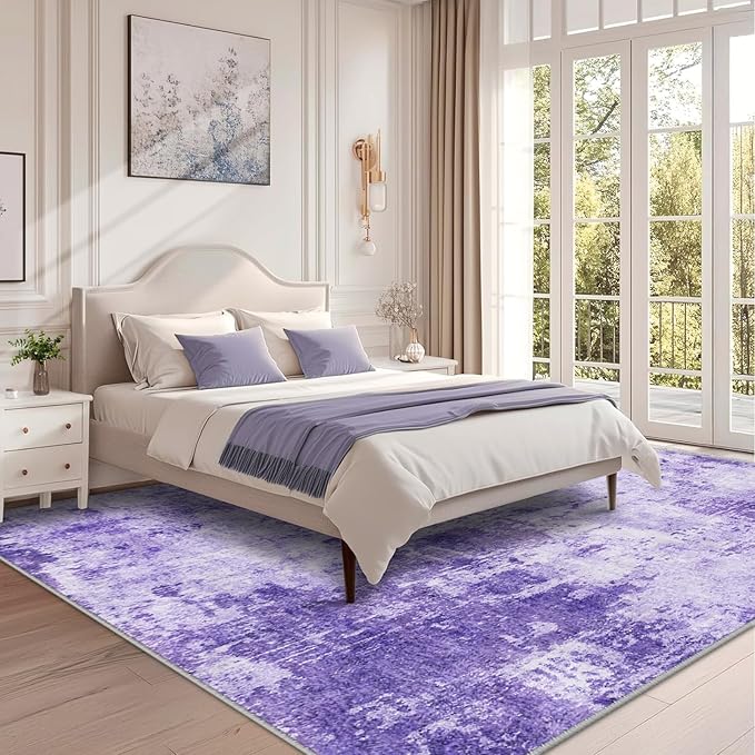 Washable Area Rugs 6'x9' Non-Slip Modern Abstract Soft for Living Room Entryway Bedroom Nursery, Print Pattern, Purple Gray Pink White