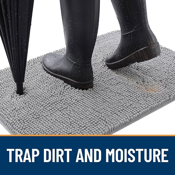 OLANLY Dog Door Mat for Muddy Paws 40x32, Absorbs Moisture and Dirt, Absorbent Non-Slip Washable Doormat, Quick Dry Chenille Mud Mat for Dogs, Entry Indoor Entryway Carpet for Inside Floor, Light Grey