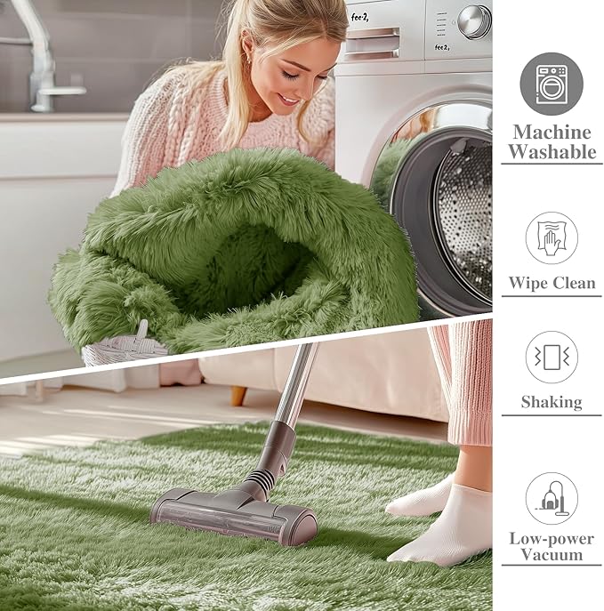 OLANLY 8x10 Machine Washable Large Area Rugs for Living Room, Bedroom, Soft Fluffy Shaggy Bedside Rug, Indoor Floor Carpet for Kids Girls and Boys, Dorms, Nursery, Home Decor Aesthetic, Green