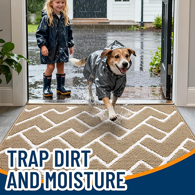 OLANLY Front Door Mat, Non-Slip Rubber Backing, Dirt Resistant and Absorbent, Washable, Easy to Clean Low-Profile Indoor Doormat for Back Door, Entryway, Inside Entrance, 36x24, Beige