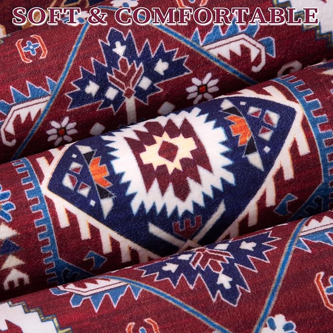 SERISSA 5x7 Boho Area Rug, Washable Non-Slip Rugs for Living Room, Large Burgundy Navy Rug Ultra Soft Vintage Oriental Print Distressed Carpet for Bedroom Dining Room Dorm Office Home Decor