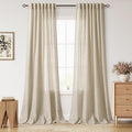Nanspring Eggshell Beige Curtains 102 Inches Long for Living Room Linen Light Filtering Semi Sheer Curtain Back Tab Rustic Decor Floor to Ceiling Neutral Drapes for Bedroom Office 52x102, 2 Panels