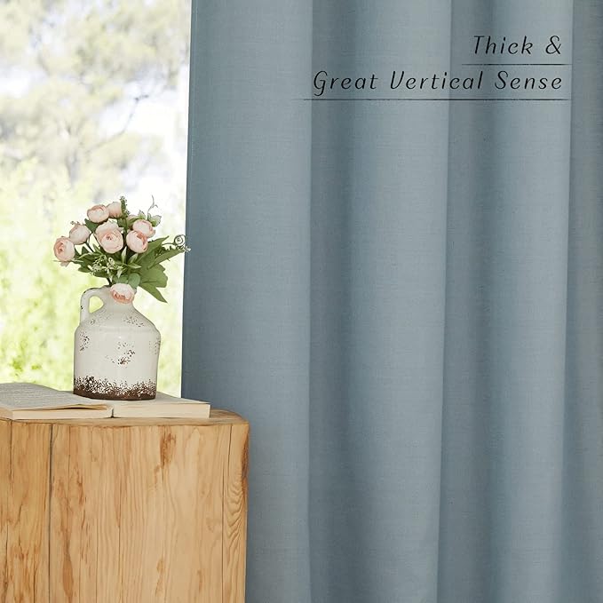 NICETOWN Linen 78 inch Curtains for Kitchen Window, Grommet Thick Flax Linen Stone Blue Small Window Treatments Privacy Assured with Light Filtering for Cafe/Kids Room, W68 x L78, 2 Panels