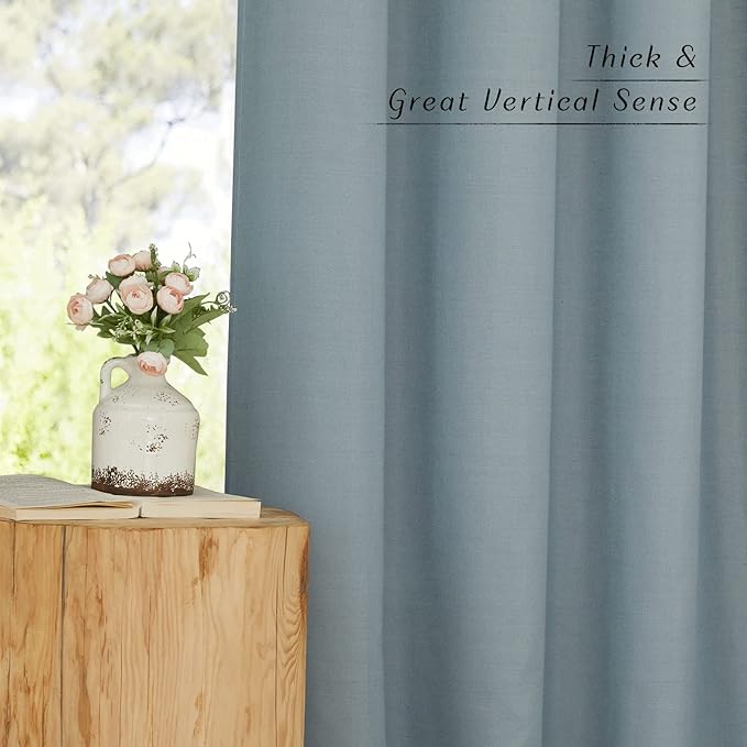 NICETOWN Thick Linen Stone Blue Curtains 108 inch Long for Living Room, Grommet Semi Sheer Linen Blend Curtains & Drapes Privacy Added with Light Filtering for Bedroom, W55 x L108, 2 Panels