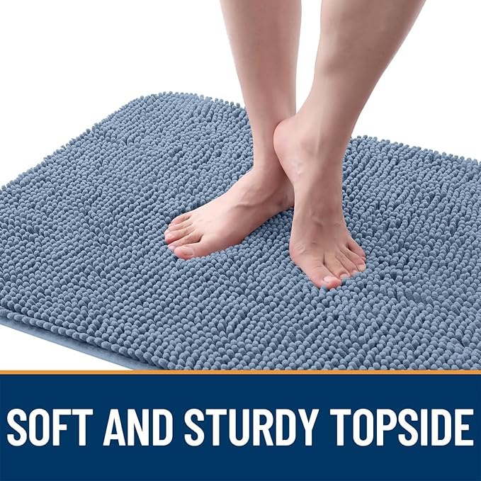 OLANLY Dog Door Mat for Muddy Paws 59x24, Absorbs Moisture and Dirt, Absorbent Non-Slip Washable Doormat, Quick Dry Chenille Mud Mat for Dogs, Entry Indoor Entryway Carpet for Inside Floor, Airy Blue