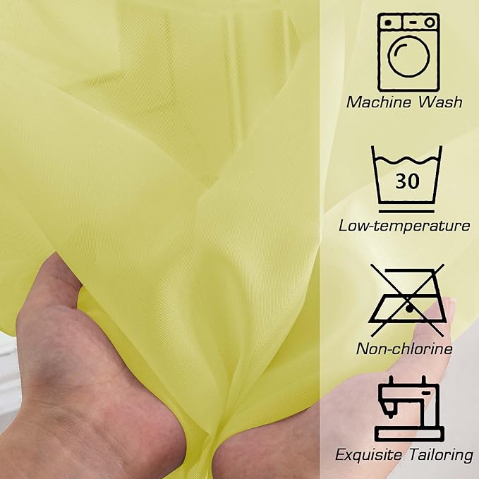 OWENIE Lemon Sheer Curtains for Bedroom Living Room 54 Inch Length 2 Panels Set, Soft Solid Light Filtering Sheer Short Curtains for Small Window, 2 Pcs Total 84 Width 54 Long, Lemon