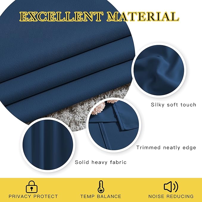NICETOWN 45 inches Bedroom Curtains Panels - Functional Blackout Curtains/Panels for Bedroom, Thermal Insulated, Privacy Assured (2 Pieces, 52 x 45 inches in Moroccan Blue)