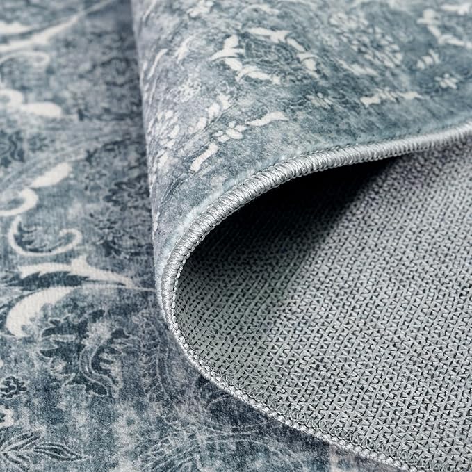 2'6"x14' Washable Hallway Runner Rug - Non Slip Kitchen Runner Rugs with Rubber Backing Vintage Low-Pile Carpet Runners for Entryway Dining Room Laundry Room Home Decor (Blue)
