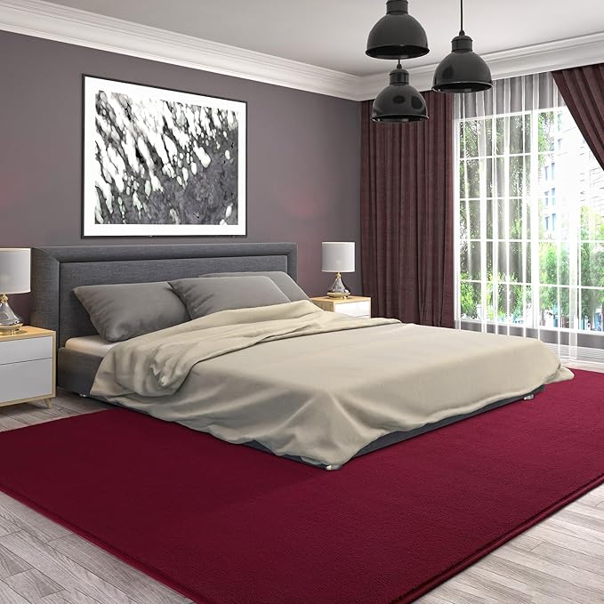 AROGAN Modern Shag Area Rug for Living Room, 5x7 Feet Washable Indoor Floor Carpet, Plush Memory Foam Bedside Rugs for Kids Girls Teens, Low Pile Decor, Wine Red