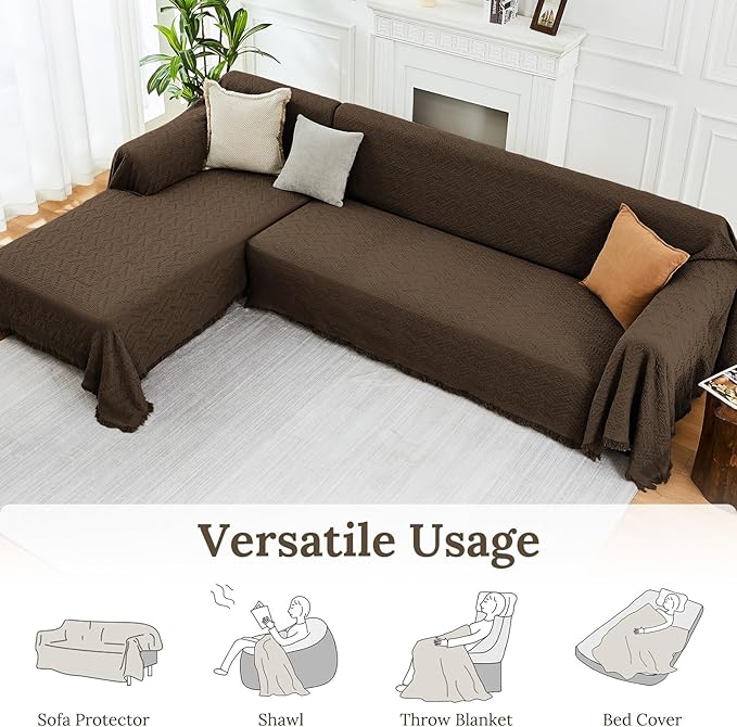 HOMERILLA Sectional Couch Covers for Sectional Sofa L Shaped Sofa Cover Blanket 2 Pieces L Shape Furniture Protector for Pets Dogs (Chocolate, XXX-Large)