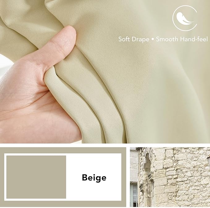 Deconovo Blackout Curtains, Thermal Insulated, W70 x L63 2 Panels, Back Tab, Machine Washable, Room-Darkening Drapes for Bedroom/Living Room Beige