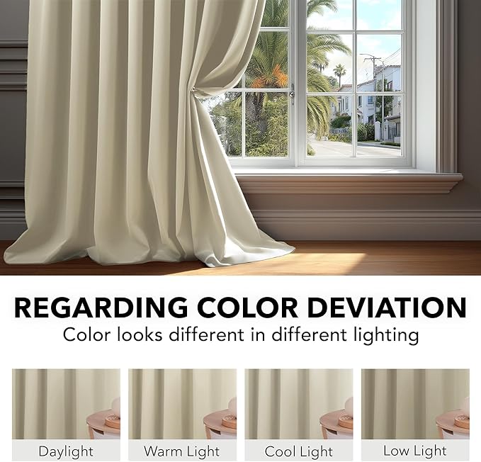 Deconovo Blackout Curtains, Thermal Insulated, W70 x L84 2 Panels, Back Tab, Machine Washable, Room-Darkening Drapes for Bedroom/Living Room Light Beige