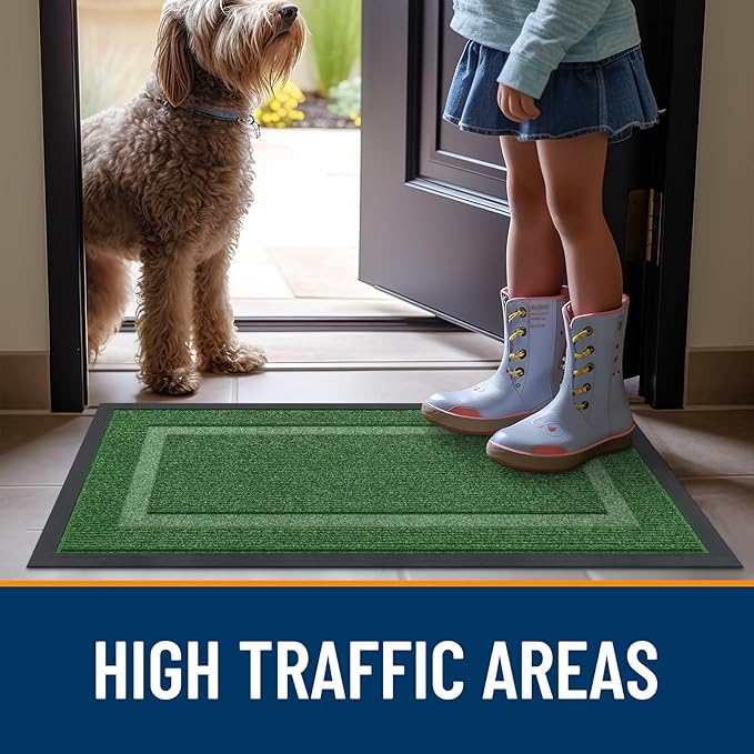 OLANLY Front Door Mat Indoor Outdoor Entrance, Waterproof All-Season, All-Weather Doormat, Sturdy Natural Rubber, Fade Resistant, Low Profile, Easy Clean Patio Porch Entryway Mat, 36x24, Green