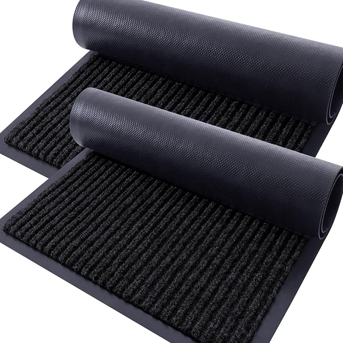 OLANLY Front Door Mat Indoor Outdoor Entrance, 2-Pack 33 x 21 Inch, Waterproof Heavy Duty Doormat, Fade Resistant, Low Profile, Easy Clean Patio Porch Welcome Floor Mats for Entry, Black