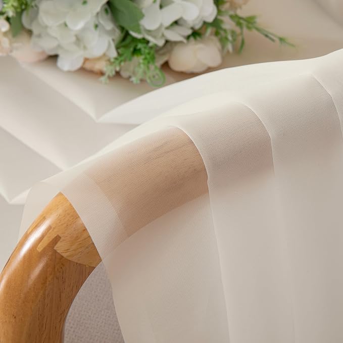 Chyhomenyc Cream Sheer Curtains 96 Inches Long - Light Filtering Solid Voile Window Panel Drapes for Bedroom, Elegant Soft Breathable Living Room Sheer Curtains, Each 42Wx96L Inch, 2 Panels