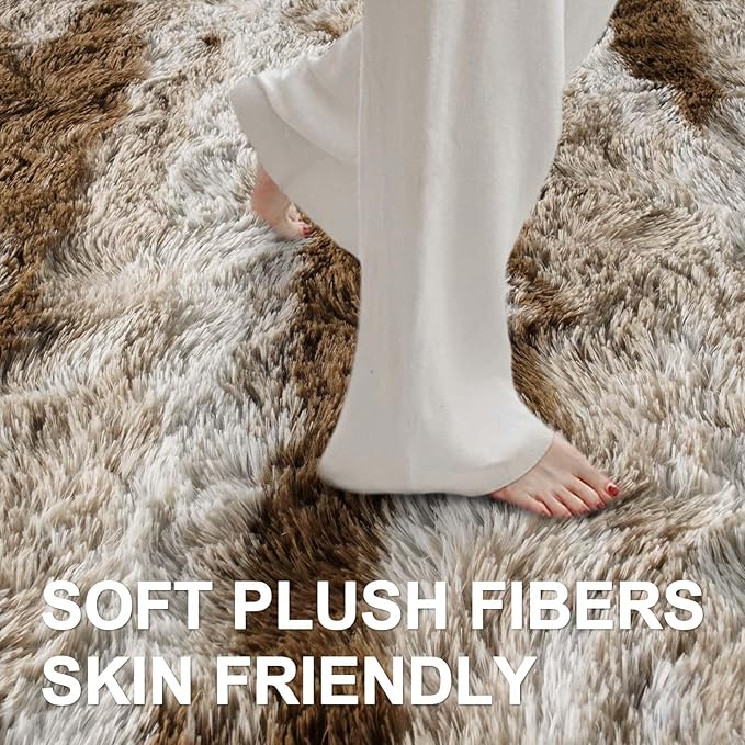 Area Rugs for Living Room, 6x9 Feet Soft Fluffy Shagg Plush Rug High Pile Large Indoor Modern Non-Slip Floor Carpet for Bedroom Nursery Kids Home Room Dorm Decor Aesthetic Tie-Dyed Khaki