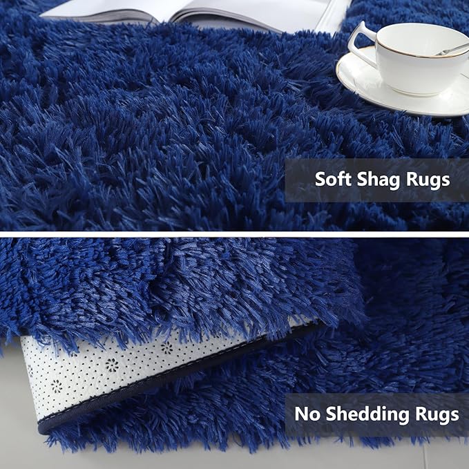 Shag Area Rugs for Bedroom Living Room,Ultra Soft Fluffy Area Rugs for Dorm,Indoor Carpet Nursery Rugs for Kids Girls Room Home Decor (Blue, 9X12 Feet)