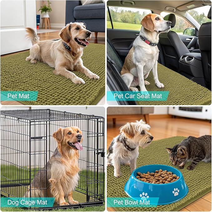 OLANLY Dog Door Mat for Muddy Paws 50x30, Absorbs Moisture and Dirt, Absorbent Non-Slip Washable Doormat, Quick Dry Chenille Mud Mat, Entry Indoor Entryway Carpet for Inside Floor, Willow Green