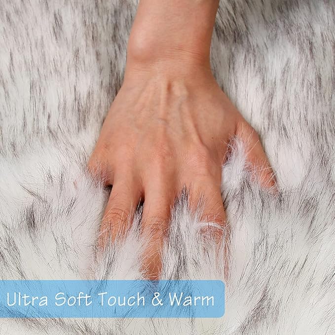 duduta White Black Faux Sheepskin Runner Rugs 2x6 ft, Fluffy Shag Bedroom Rug Fur Couch Sofa Covers Washable