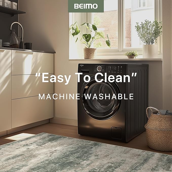 BEIMO Runner Rug for Hallway Kitchen, 2'x7' Machine Washable Runners Rug for Entryway, Soft Modern Abstract Throw Rugs, Low Pile Floor Cover with Non Slip Backing, Grey/Dark Green