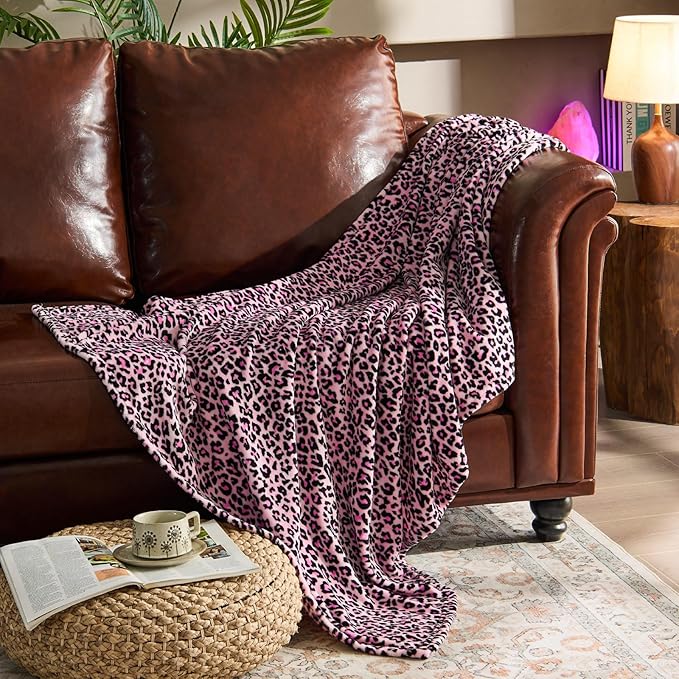 BEDELITE Pink Leopard Blanket Twin– Soft & Cozy Cheetah Blanket for Couch, Bed & Sofa, Lightweight Fleece Animal Print Decor, 60"x 80", Pink