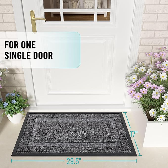OLANLY Front Door Mat Indoor Outdoor Entrance, Waterproof All-Season, All-Weather Doormat, Sturdy Natural Rubber, Low Profile, Easy Clean Patio Porch Entryway Mat, 47x17, Black and White
