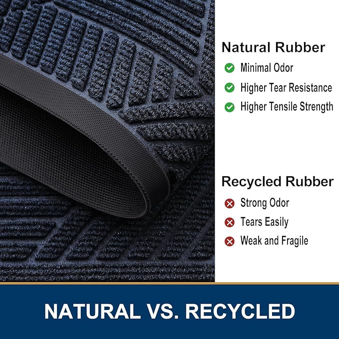 Smiry Front Door Mat Outside Entrance, Heavy Duty Sturdy Natural Rubber Doormat, Trap Dirt and Moisture, Easy Clean Low Profile Welcome Floor Mats for Indoor Outdoor Entry, 47x23 Inch, Navy Blue