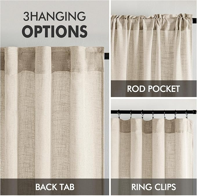 MIULEE Beige Linen Curtains 84 Inch Length 2 Panels for Bedroom Living Room, Soft Linen Textured Window Drapes Semi Sheer Light Filtering Back Tab Rod Pocket Farmhouse Modern Burlap Look Decor
