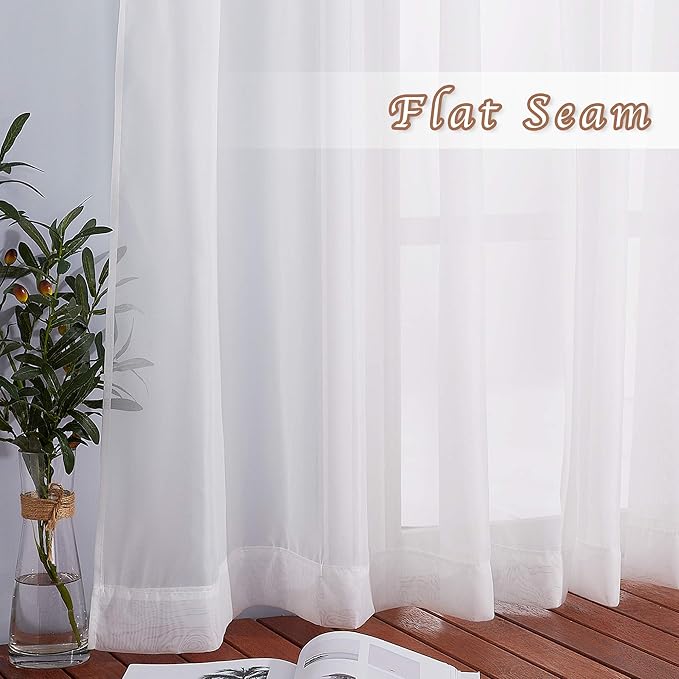 NICETOWN Sheer Curtains for Windows 84 inch Length - Ring Top Voile Textured Soft Lightweight Curtains and Drapes Elegant for Bedroom/Kitchen/Living Room, Ivory, 2 Panels=74" W