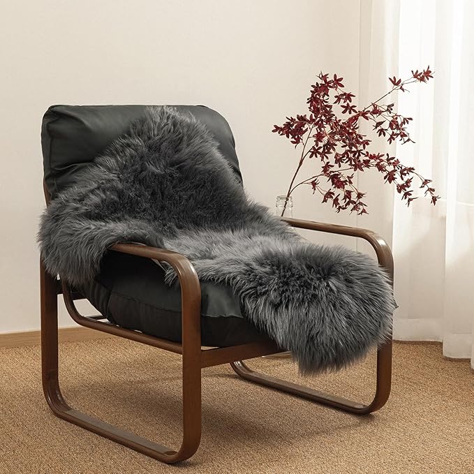Ashler Faux Fur Rug, Fluffy Shaggy Area Rug Ultra Soft 2 x 3 Feet Sheepskin Fur, Dark Grey Fuzzy Rug Machine Washable Shag Rug, Nursery Decor Throw Rugs for Bedroom, Living Room, Kids Room