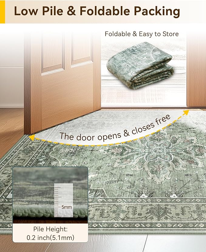 Area Rugs 2'x3' Kitchen Rugs Entry Rug Small Rugs for Entryway Kitchen Bathroom Door Mat Indoor Entrance,Washable Non Slip, Dark Green Gray
