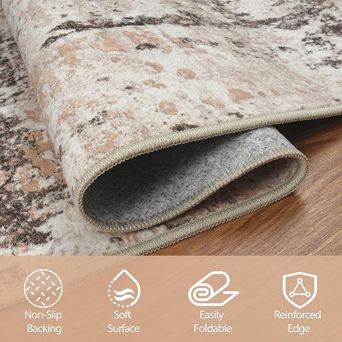 5x8 Area Rugs for Living Room Rug Washable: Abstract Rug for Dining Room Bedroom Carpet Non Slip 5 by 8 Indoor Modern Nursery Home Office Brown Beige