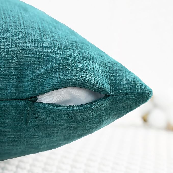 CaliTime Throw Pillow Covers Decorative 16 X 16 Inches Pack of 2 Cozy Chenille Cushion Cases for Couch Sofa Bed Living Room Home Teal