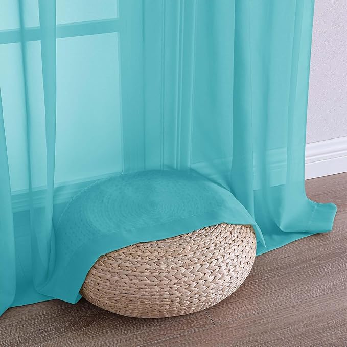 OVZME Turquoise Sheer Curtains 72 Inches Long 2 Panels Set, Light Filtering Sheer Curtains for Living Room Bedroom 59 Inch Extra Wide, Modern Voile Filmy Rod Pocket Window Drapes, 59Wx72L Inches