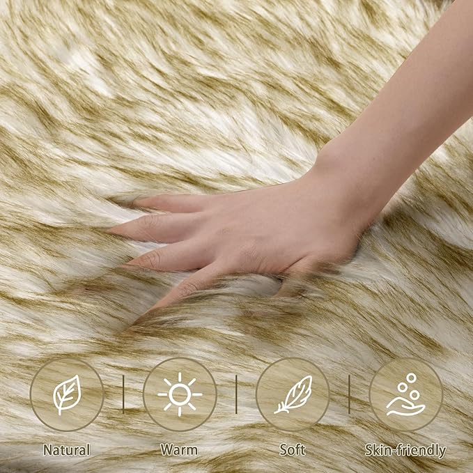 Ciicool Ultra Soft Faux Sheepskin Fur Rug Fluffy Rug for Bedroom Fuzzy Carpet for Living Room Kid's Room Nursery Decor, White Gradient Dark Green 2 x 6 Feet