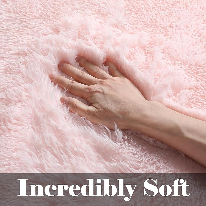 ONASAR Pink Area Rugs for Living Room Girls Bedroom, 5x8 Fluffy Bedside Throw Rug, Soft Cute Plush Shaggy Indoor Floor Carpet for Nursery Kids Boys Teen Dorm Office Home Decor Aesthetic