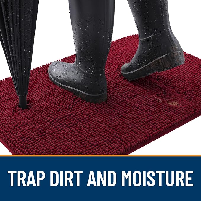 OLANLY Dog Door Mat for Muddy Paws 47x20, Absorbs Moisture and Dirt, Absorbent Non-Slip Washable Doormat, Quick Dry Chenille Mud Mat for Dogs, Entry Indoor Entryway Carpet for Inside Floor, Burgundy