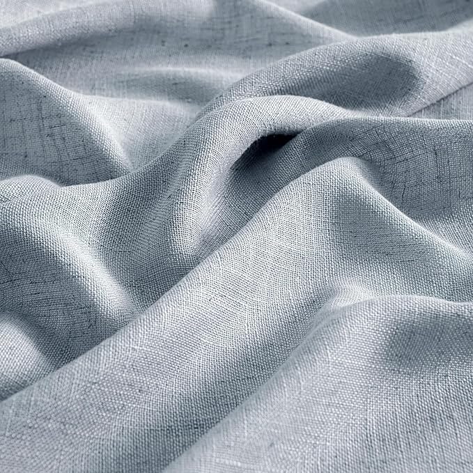 MIULEE Chambray Blue Linen Curtains 54 Inch Length 2 Panels for Bedroom Living Room, Soft Linen Textured Window Drapes Semi Sheer Light Filtering Back Tab Rod Pocket Farmhouse Modern Burlap Look Decor